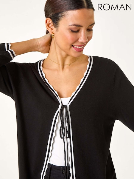 Roman Black Scallop Edge Tie Cardigan (F13593) | €51