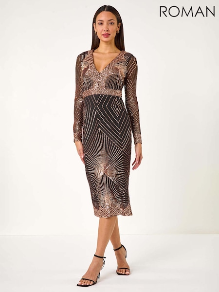 برّاق - Roman Starburst Sequin Stretch Midi Dress (F13597) | ‏728 د.إ.‏