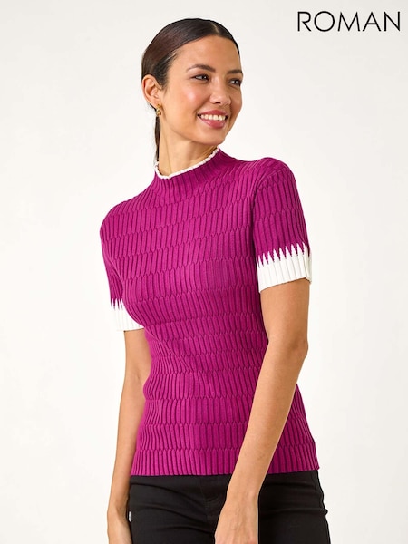 Roman Pink Ribbed Contrast Knit T-Shirt (F13599) | €51