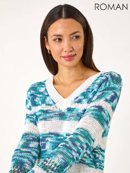 Roman Blue Spacedye Stripe Knit Jumper (F13602) | AED306