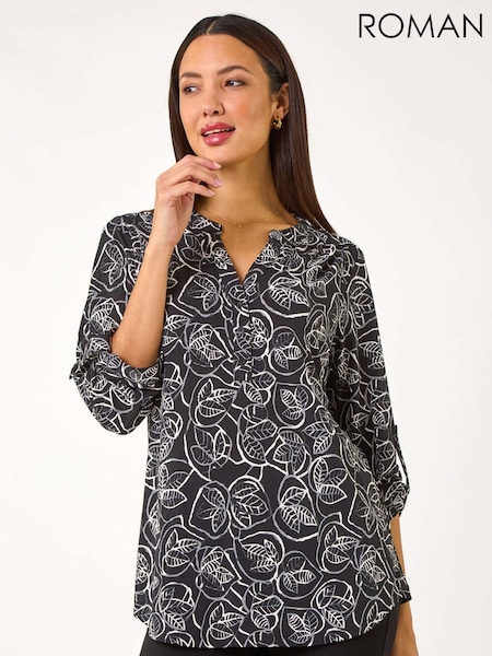 Roman Linear Leaf Print Blouses (F13603) | 62 €
