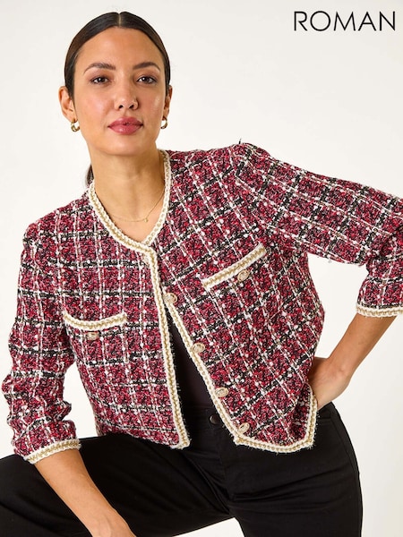 Roman Red Textured Check Button Front Pocket Jacket (F13604) | €73