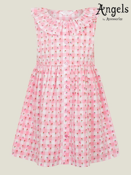 Angels By Accessorize Girls Sleeveless Gingham Strawberry 100% Cotton Dress (F13622) | 149 LEI - 156 LEI