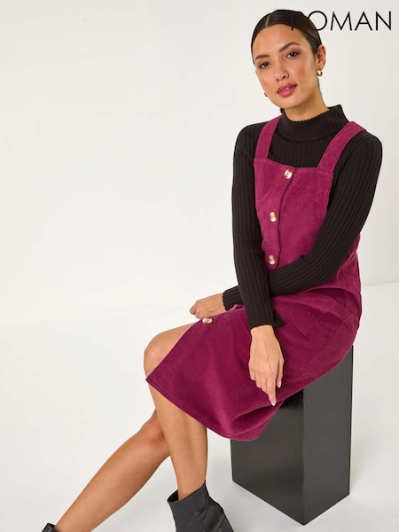 Roman Red Corduroy Pinafore Midi 100% Cotton Dress (F13625) | €58