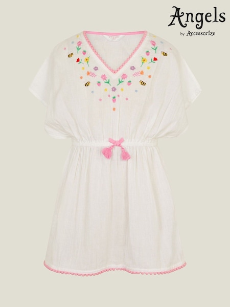 Angels By Accessorize Girls Floral Embroidered Kaftan 100% Cotton Dress (F13634) | ‏101‏₪ - ‏106‏ ₪