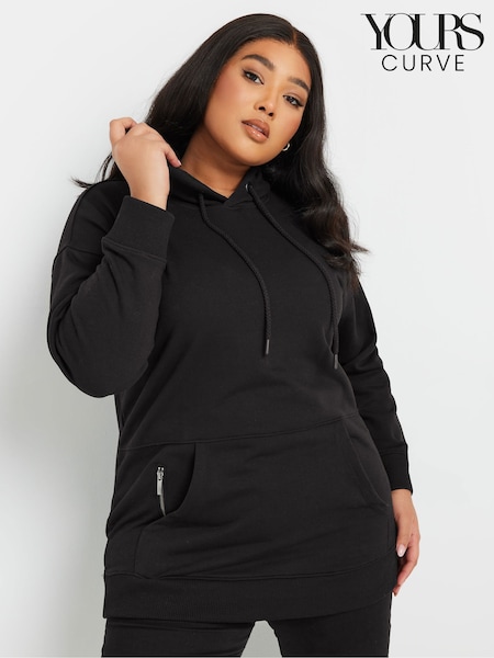 Yours Curve Black Zip Detailed 100% Cotton Hoodie (F13676) | 153 QAR