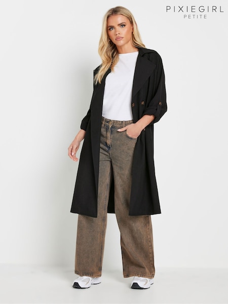 שחור - Pixiegirl Petite Duster Trench Coat (F13679) | ‏277‏₪