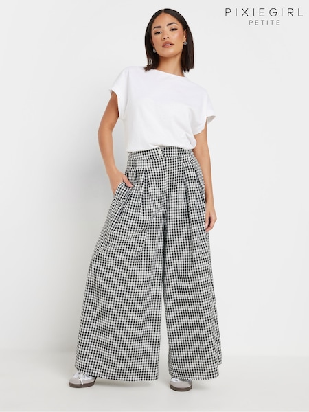 PixieGirl Petite Black Gingham Palazzo 100% Cotton Trousers (F13695) | €43