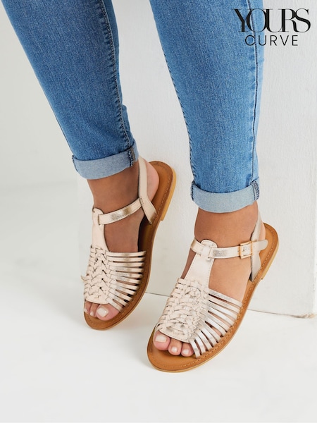 Yours Curve Gold Extra Wide Fit Open Toe Fisherman Sandals (F13697) | $59