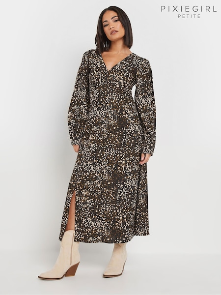 PixieGirl Petite Brown Leopard Print Midi Tea Dress (F13713) | €50