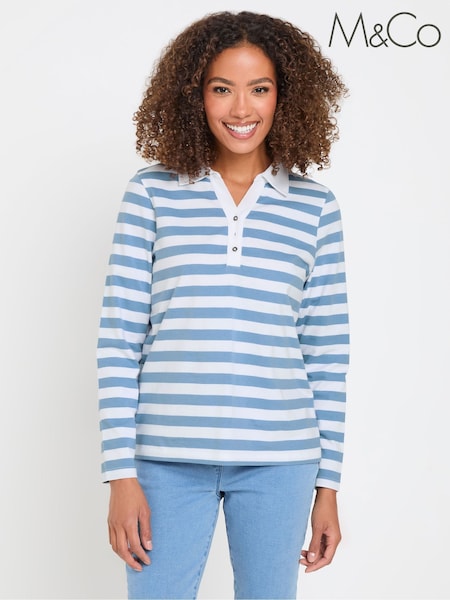 M&Co Blue Long Sleeve Polo Shirt (F13714) | kr371