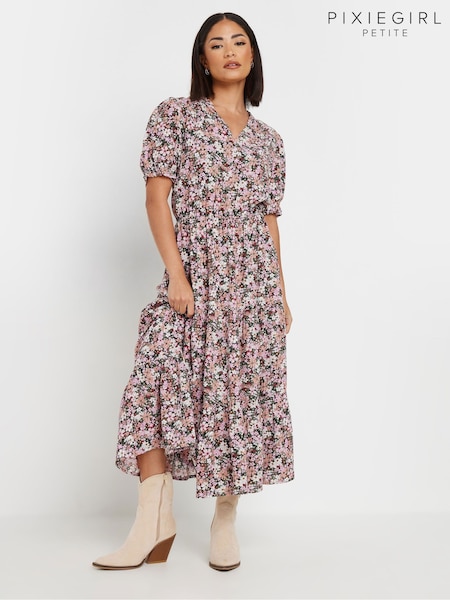 PixieGirl Petite Pink Floral Print Smock Dress (F13715) | €52