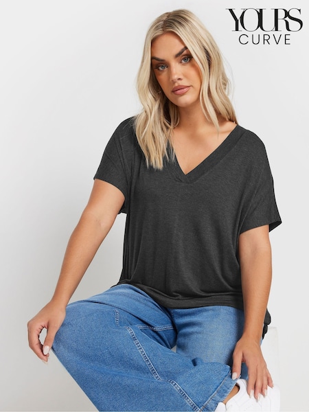 Yours Curve Grey Deep Band Grown On Basic T-Shirt (F13718) | €25