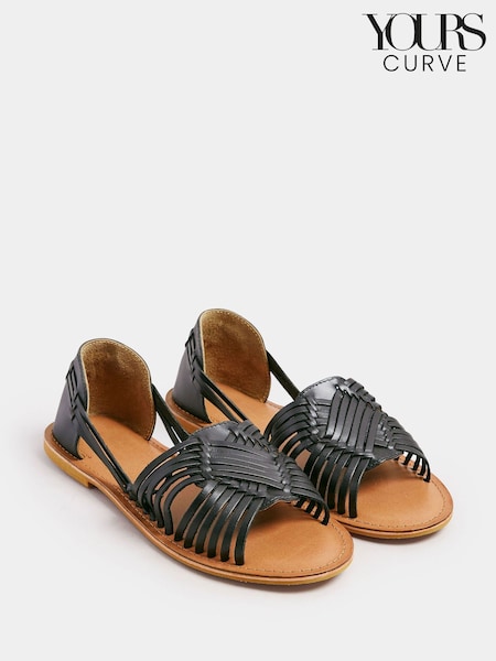 Yours Curve Black Extra Wide Fit Woven Leather Flat Pumps (F13727) | ₪156