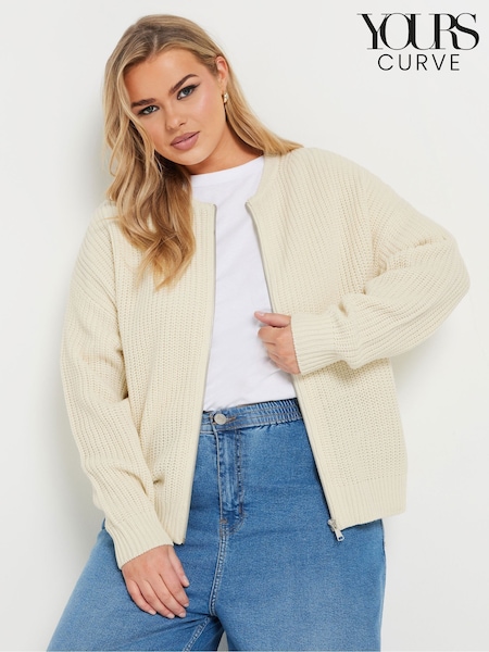 Yours Curve Natural Zip Through Knitted Bomber Jacket (F13730) | 2,043 UAH