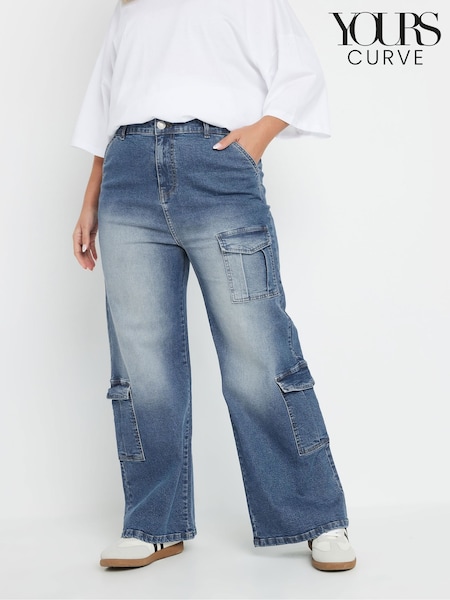 Yours Curve Blue Sandblasted Cargo Jeans (F13732) | €49