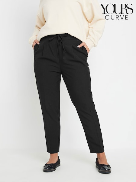 Yours Curve Black Tie Waist Straight Leg Trousers (F13737) | € 34