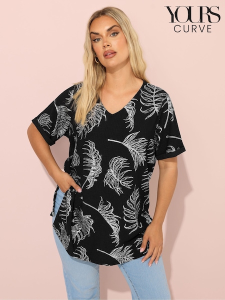 Yours Curve Black Foil Leaf Print Top (F13738) | €36