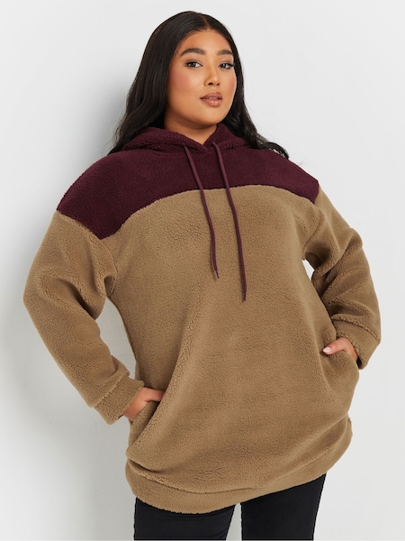 Yours Curve Natural Colourblock Teddy Hoodie (F13741) | kr443