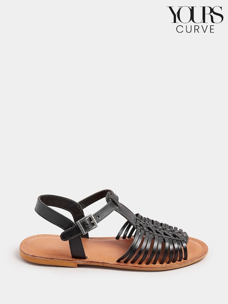 Yours Curve Black Extra Wide Fit Open Toe Fisherman Sandals (F13746) | $59