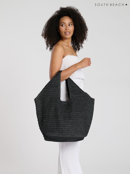 South Beach Black Woven Oversized Shoulder Tote Bag (F13777) | €40