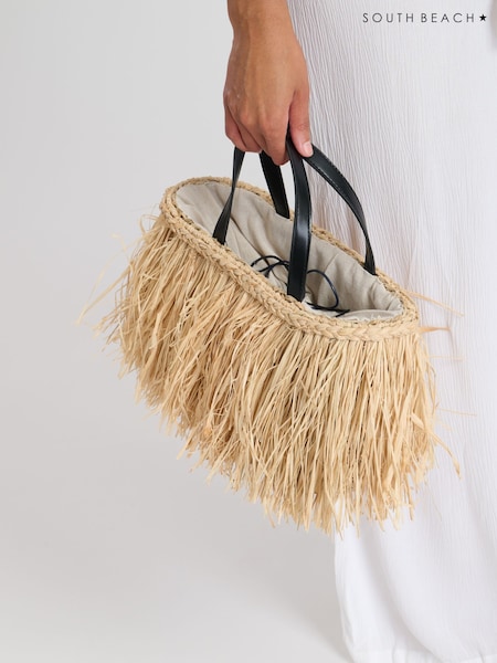 South Beach Brown Mini Straw Fringe Bag (F13784) | €44