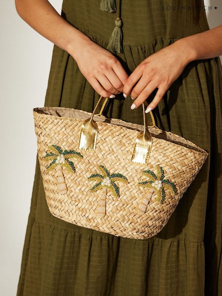 South Beach Brown Mini Embellished Palm Tote Bag (F13786) | €56