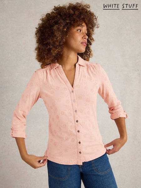 ורוד - White Stuff Annie Broderie Jersey 100% Cotton Shirt (F13819) | ‏281‏₪
