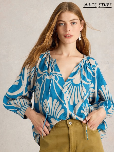 White Stuff Blue Marley Linen Blend Top (F13834) | ₪373