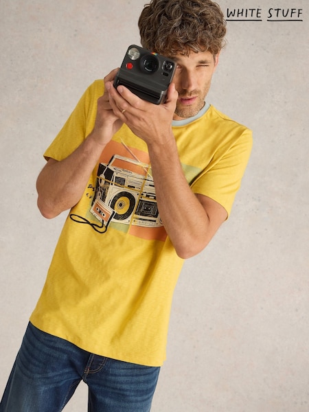 White Stuff Yellow Stereo Graphic 100% Cotton T-Shirt (F13843) | 94 SAR
