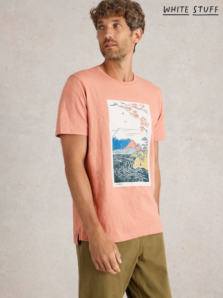White Stuff Pink Mountain Graphic 100% Cotton T-Shirt (F13857) | €40