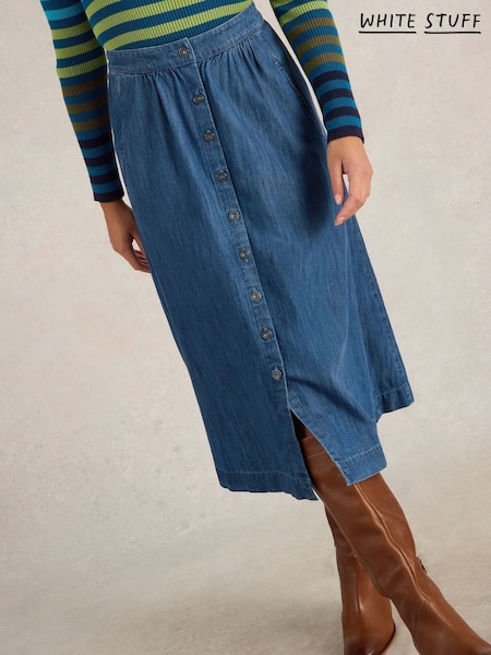 White Stuff Blue Heather Denim Midi Skirt (F13859) | 376 QAR