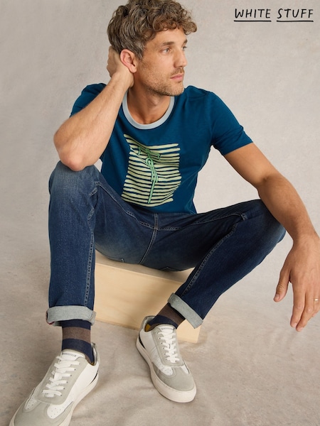 White Stuff Blue Bike Graphic 100% Cotton T-Shirt (F13890) | 81 QAR