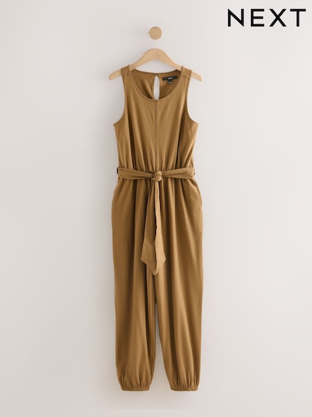 Зеленый хаки - Sleeveless Jersey Tie Waist Jumpsuit (F13916) | €41