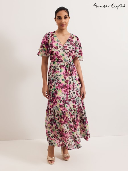 Phase Eight Black Petite Violet Floral Print Ruffle Maxi Dress (F13998) | €253