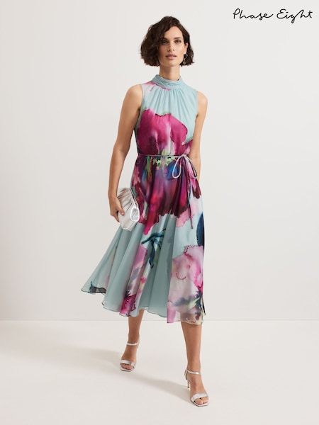 Phase Eight Blue Petite Tahnia Floral Print Sequin Dress (F14002) | ₪850