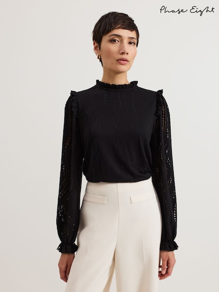 Phase Eight Black Jodie Swirl Burnout Top (F14010) | ₪347