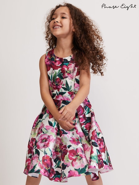 Phase Eight Natural Satin Fit Melody Printed And Flare Dress (F14014) | AED437