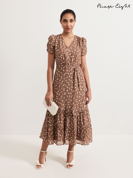 Phase Eight Natural Petite Amy Spot Shimmer Midi Dress (F14019) | €190