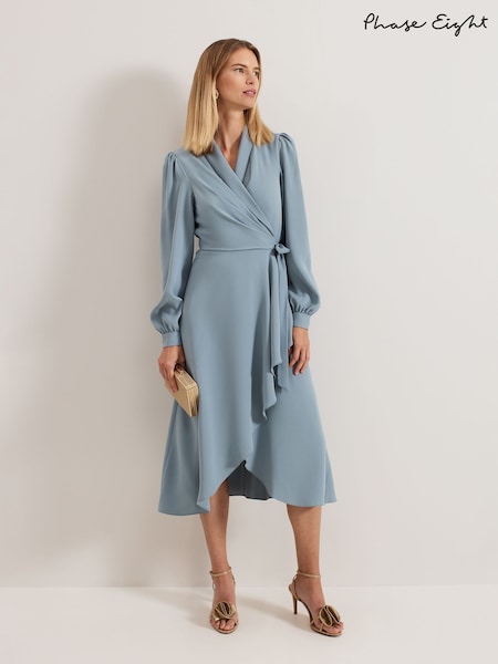 Phase Eight Blue Phillippa Wrap Midi Dress (F14030) | 688 QAR