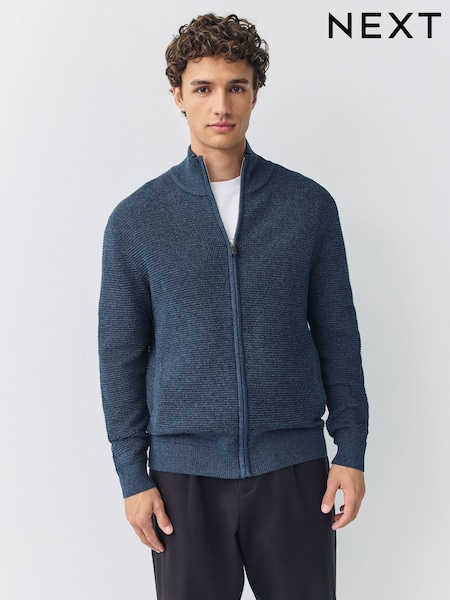 Blue Regular Fit Textured Premium Zip Through Cardigan (F14115) | €54
