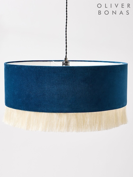 Oliver Bonas Dark Blue Ero Velvet and Tassel Drum Pendant Lamp Shade (F14220) | €129