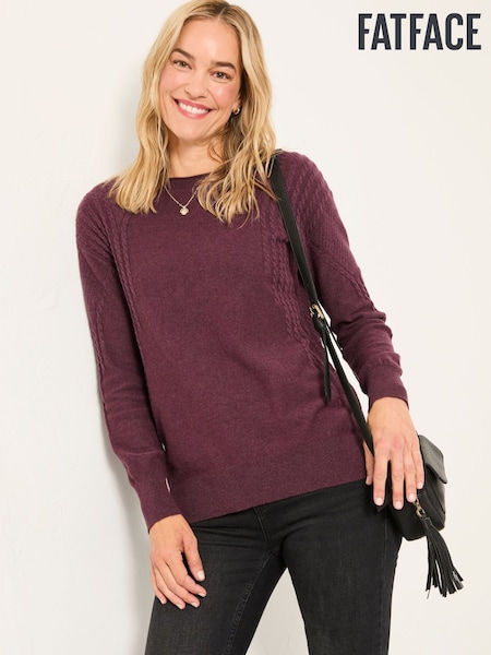 FatFace Delphine Dusky Purple Fine Gauge V Neck Jumper (F14285) | €68.50