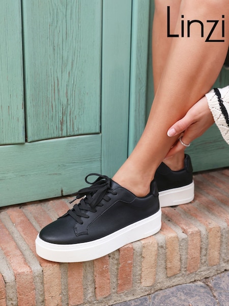 Черный - Linzi Jersey Lace Up Flatform Trainers (F14302) | €53