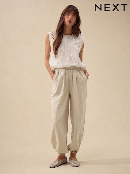 Ecru Soft Touch Cuffed Balloon Leg Trousers (F14410) | AED143