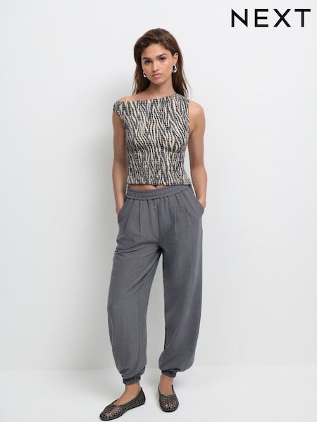 Charcoal Grey Soft Touch Cuffed Balloon Leg Trousers (F14413) | €43.50