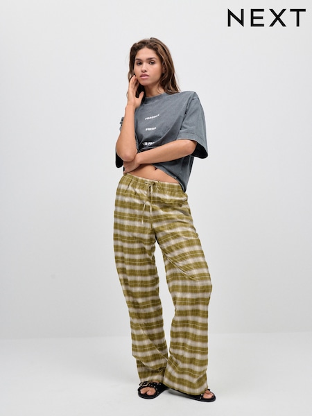 Green/White Wide Leg Pull On Check Trousers (F14436) | €38