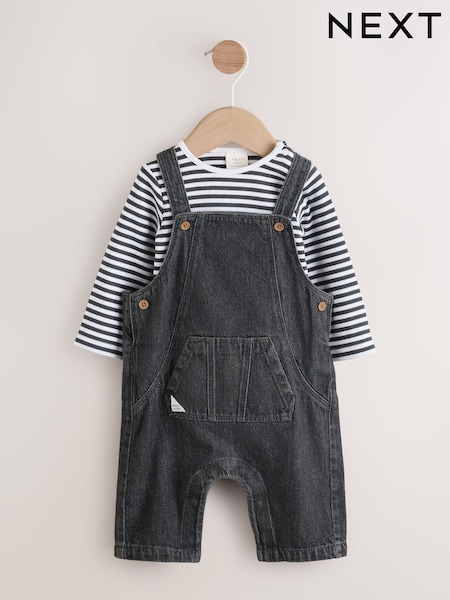 Charcoal Grey Baby Denim Dungarees and Bodysuit Set (0mths-2yrs) (F14451) | AED91 - AED102