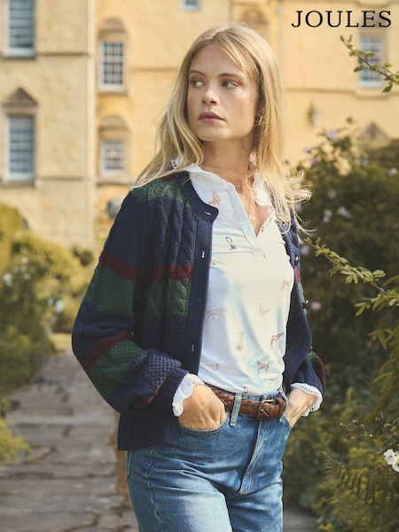 Joules Rafferty Striped Cable Knit Cardigan (F14457) | R$ 730