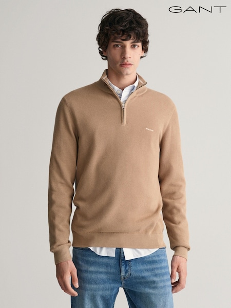 Verde kaki - GANT Classic Half Zip 100% Cotton  Jumper (F14472) | 931 LEI